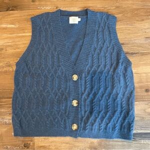 Luna Ivy Blue Cable Knit Vest with Buttons